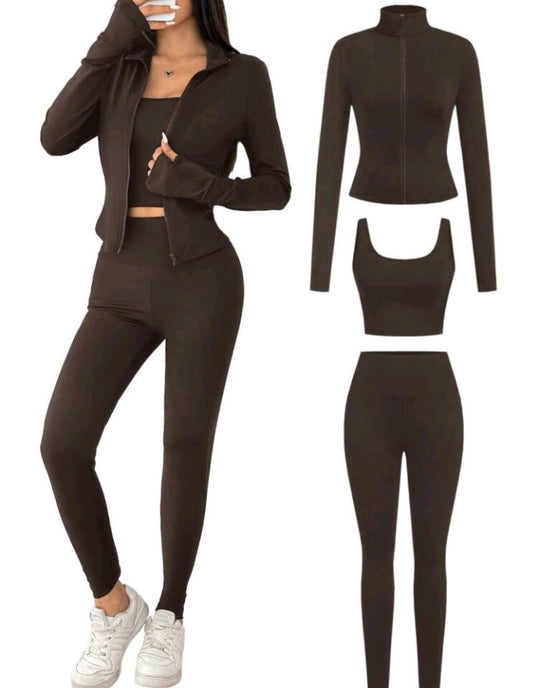 3pcs Brown Knitted Sports Set